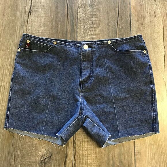 GUESS Jeans Shorts Dark Blue Denim Cut-Off Flat Front Regular Mid Rise Womens 30 - Picture 3 of 11